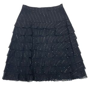 St. John Evening Sequined Silk Tiered Skirt 4 Black